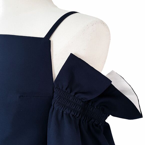 Style Mafia Maeve Sz S Womens Top Cropped Midnight Navy Open Shoulder Ruffled - Picture 4 of 9